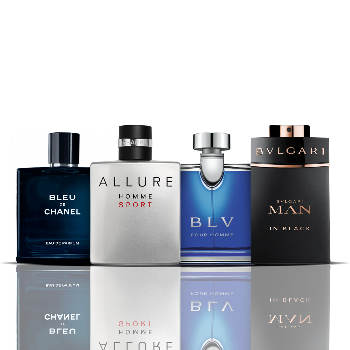 Set of 4 Perfumes | Bleu de Chanel + Allure Sport + BLV + Bvlgari Man in Black 100 ml