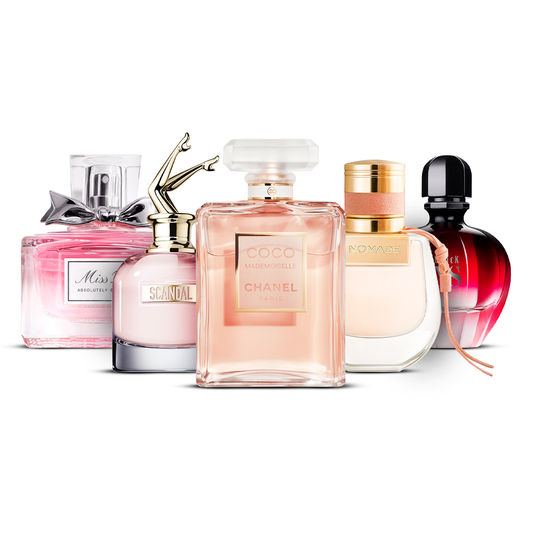 Set of 5 Perfumes – Miss Dior Absolutely Blooming, Scandal, Coco Mademoiselle, Nomade and Black XS  [100 ml each]