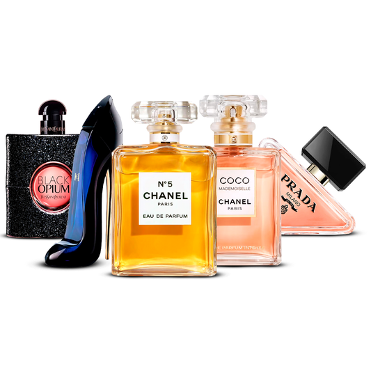 Set of 5 Perfumes – Black Opium, Good Girl, Chanel N°5, Coco Mademoiselle and Prada Paradoxe [100 ml each]