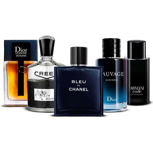 Set of 5 Perfumes  –  Dior Homme Intense, Creed Aventus, Bleu de Chanel, Sauvage and Armani Code   [100 ml each]