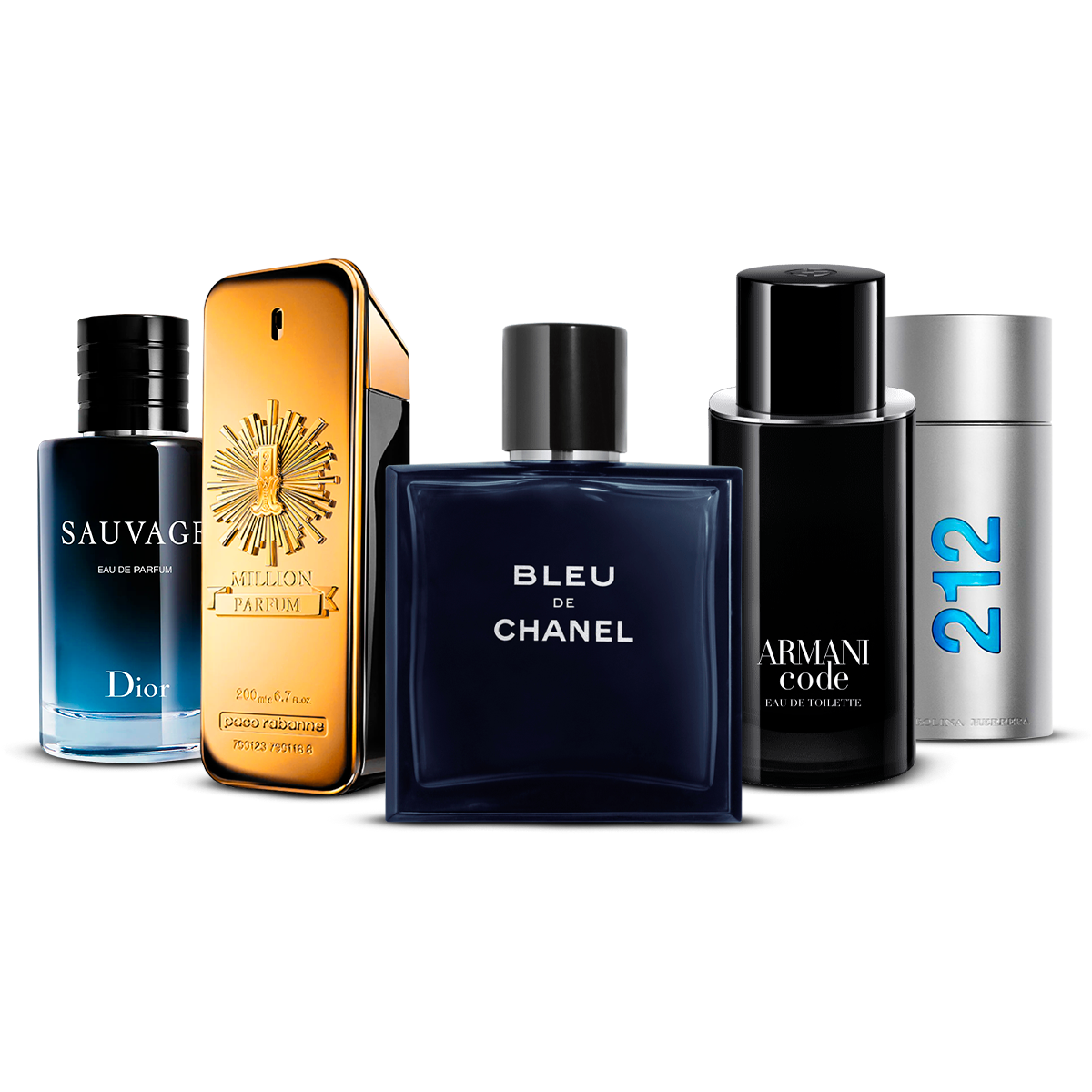 Set of 5 Perfumes   – Sauvage, 1 Million, Bleu de Chanel, Armani Code and 212 Men  [100 ml each]
