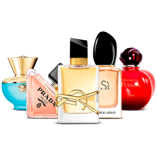 Set of 5 Perfumes   – Versace Dylan Turquoise, Prada Paradoxe, Yves Saint Laurent Libre, Giorgio Armani Sì and Dior Hypnotic Poison   [100 ml each]