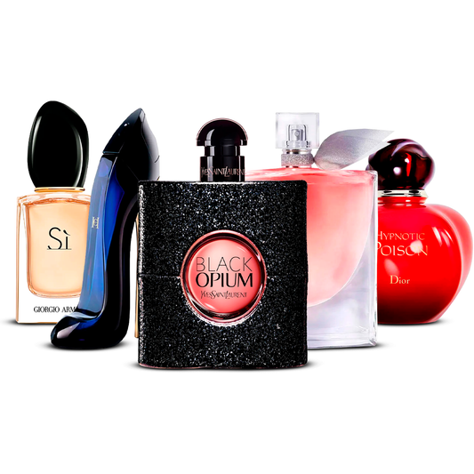 Set of 5 Perfumes –  Sì, Good Girl, Black Opium, La Vie Est Belle and Hypnotic Poison  [100 ml each]