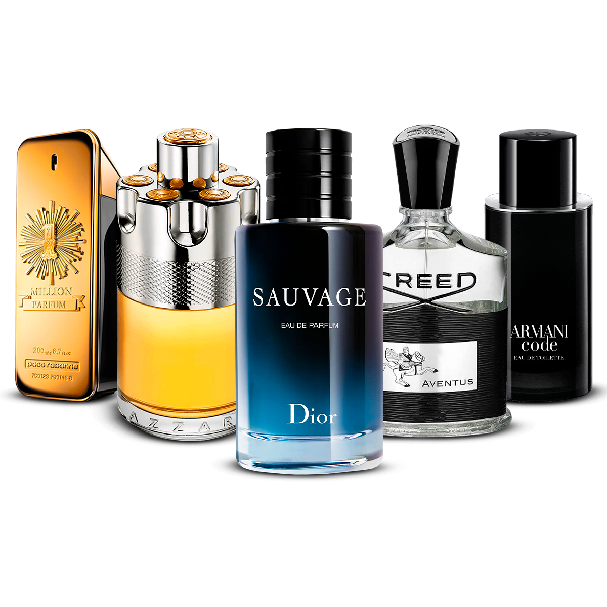 Set of 5 Perfumes  – 1 Million, Azzaro Wanted, Sauvage, Creed Aventus and Armani Code  [100 ml each]