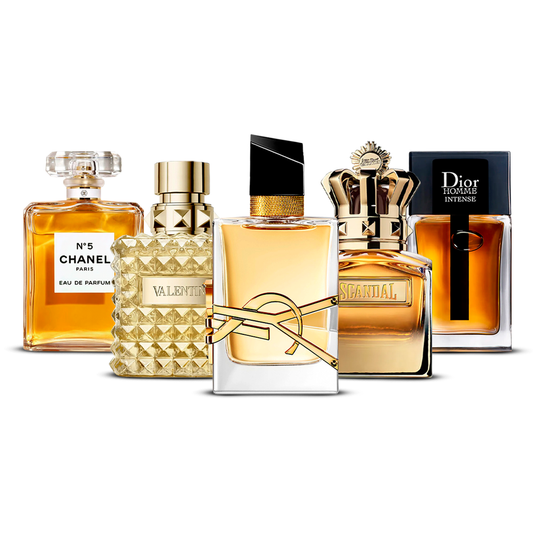 Set of 5 Perfumes  – Chanel Nº5, Valentino Uomo, Yves Saint Laurent Libre, Scandal Pour Homme and Dior Homme Intense  [100 ml each]