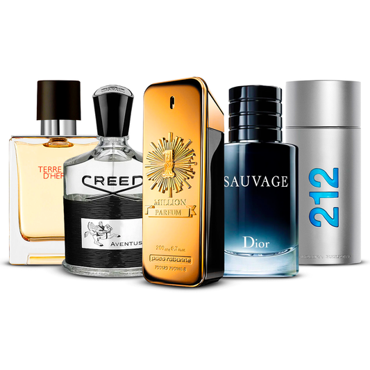 Set of 5 Perfumes  – Terre d'Hermès, Creed Aventus, 1 Million, Sauvage and 212 Men  [100 ml each]
