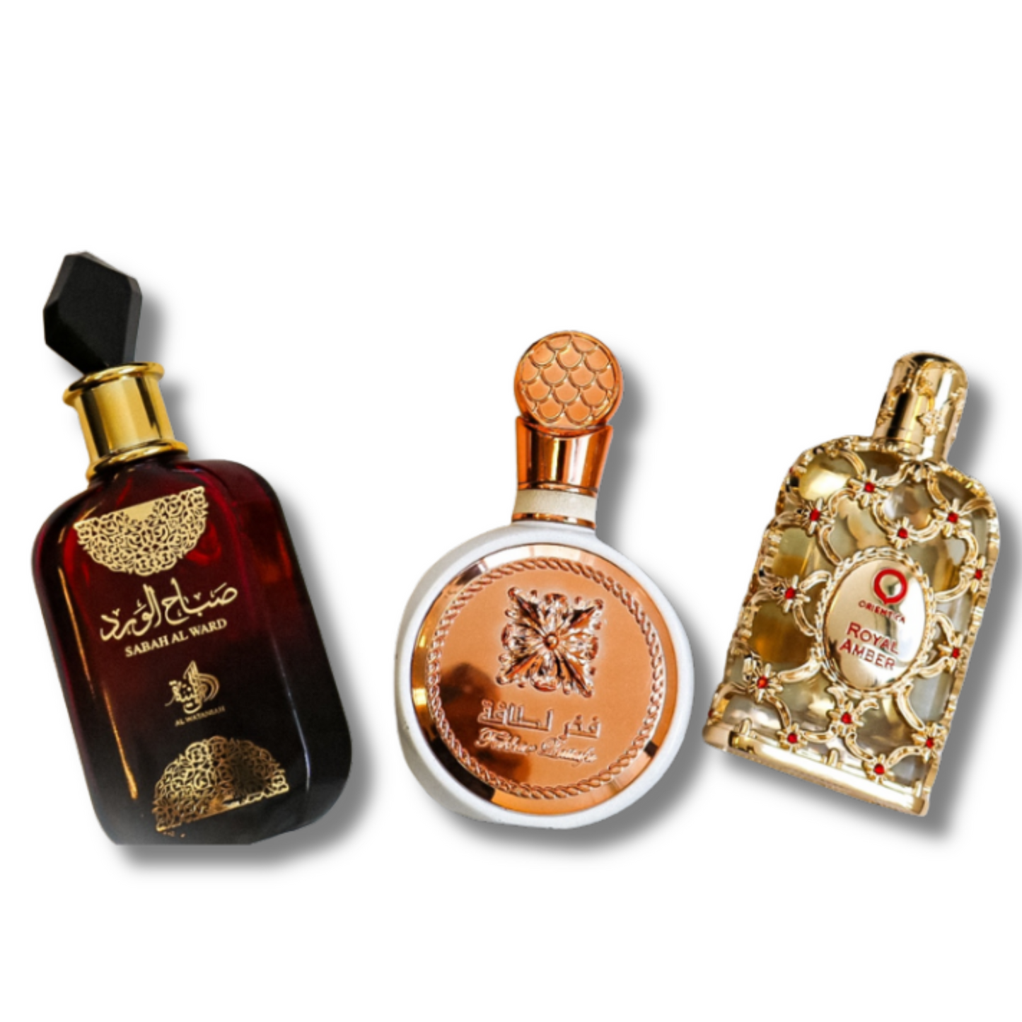 Set of 3 Perfumes | Sabah Al Ward 100 ml, Fakhar 100 ml, Royal Amber 100 ml