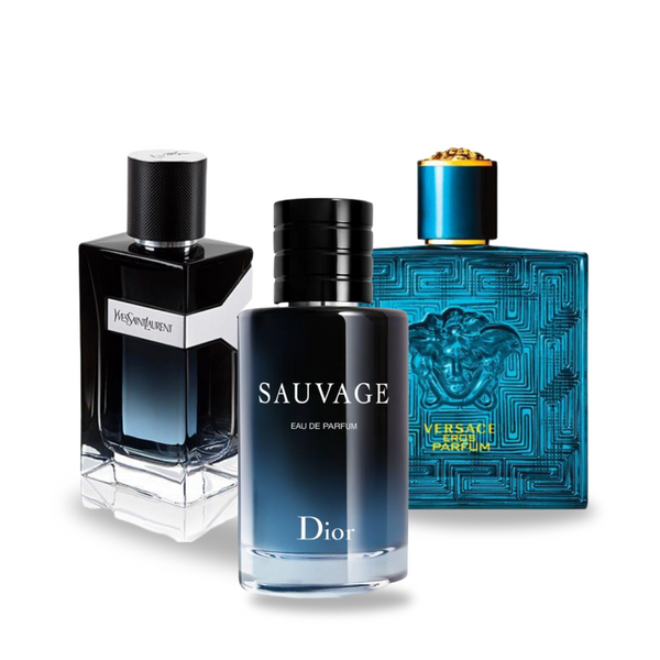 Set of 3 Perfumes |  Dior SAUVAGE, Yves Saint Laurent Y MEN, Versace EROS 100 ml