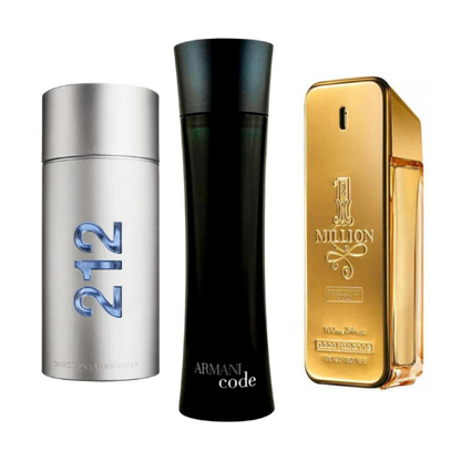 Set of 3 Perfumes | 212 Men NYC, Paco Rabanne One Million, Armani Code Homme 100 ml