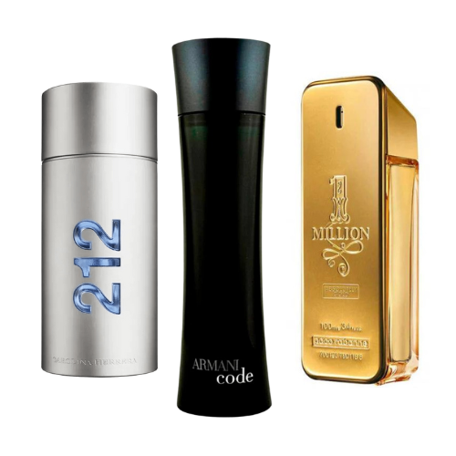 Set of 3 Perfumes | 212 Men NYC, Paco Rabanne One Million, Armani Code Homme 100 ml