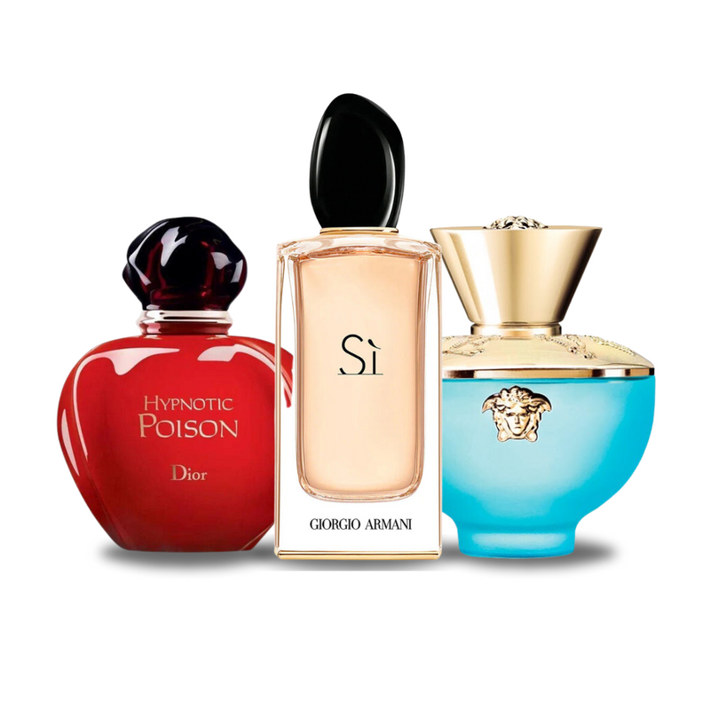 Set of 3 Perfumes | Dior HYPNOTIC POISON, Giorgio Armani SÌ, Versace DYLAN TURQUOISE 100 ml