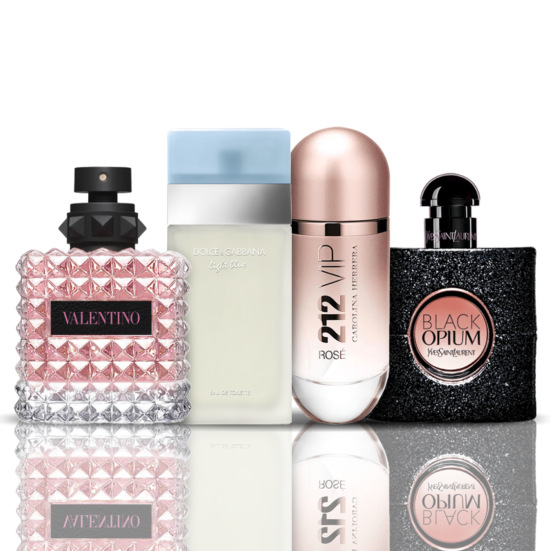 Set of 4 Perfumes | Valentino + Light Blue + 212 VIP Rose + Black Opium 100 ml