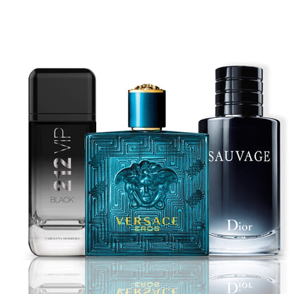 Set of 3 Perfumes | 212 VIP Black + Versace Eros + Sauvage Dior 100 ml