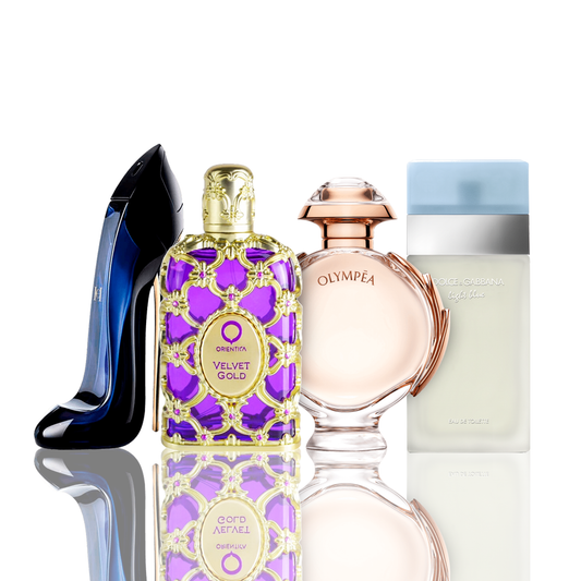 Set of 4 Perfumes | Light Blue + Orientica Velvet Gold + Good Girl + Olympea 100 ml