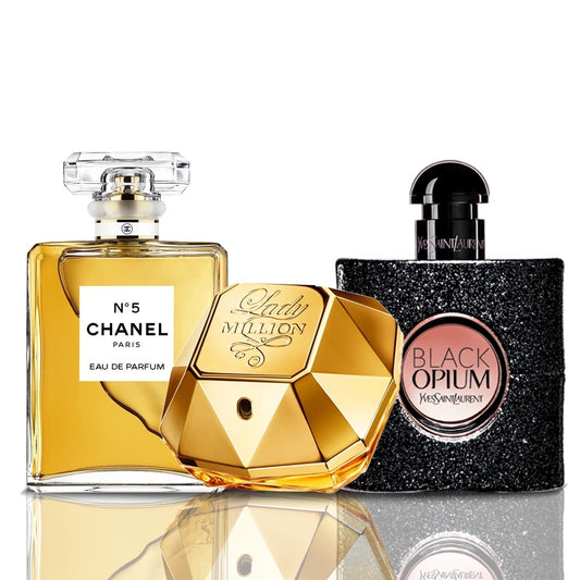 Set of 3 Perfumes | Chanel N°5 + Lady Million + Black Opium
